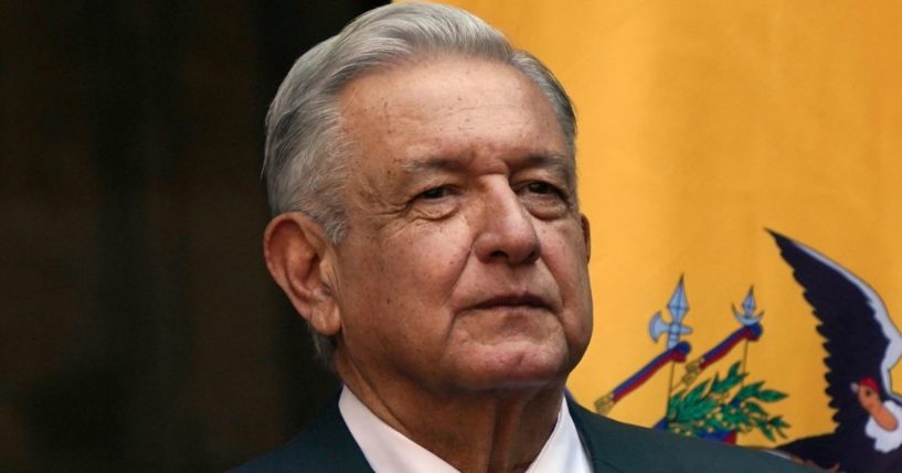 President Andrés Manuel López Obrado of Mexico attends the welcoming ceremony for Ecaudor's President Guillermo Lasso at the National Palace in Mexico City on Nov. 24, 2022.