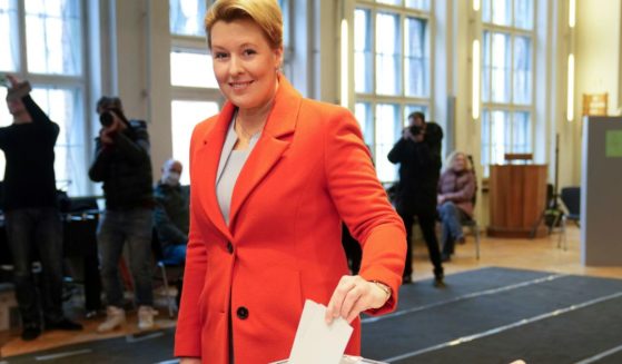 Berlin Mayor Franziska Giffey casts her vote at a polling station in Berlin on Sunday.