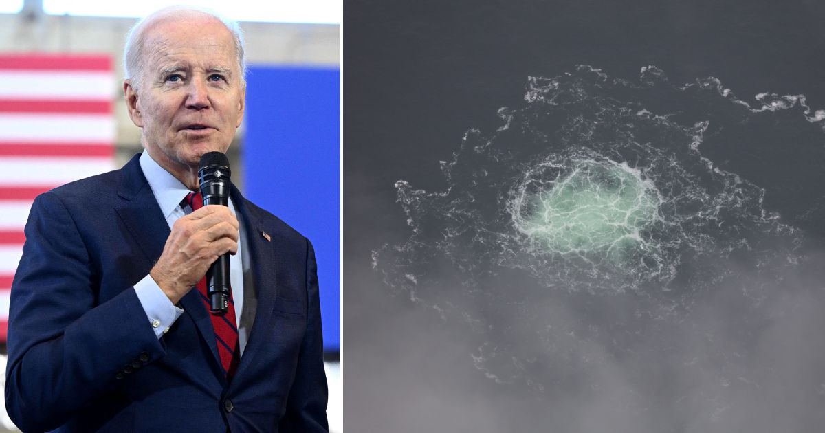 President Joe Biden speaks in DeForest, Wisconsin, on Wednesday. Gas emanates from a leak on the Nord Stream 2 Pipeline in the Baltic Sea on Sept. 28, 2022.