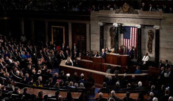 President Joe Biden delivers his State of the Union address in the House Chamber of the U.S. Capitol on Tuesday in Washington, D.C.