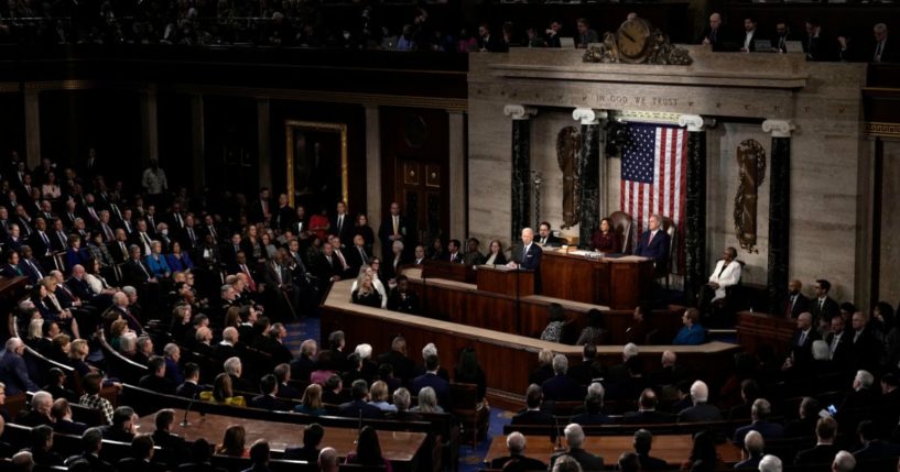 President Joe Biden delivers his State of the Union address in the House Chamber of the U.S. Capitol on Tuesday in Washington, D.C.