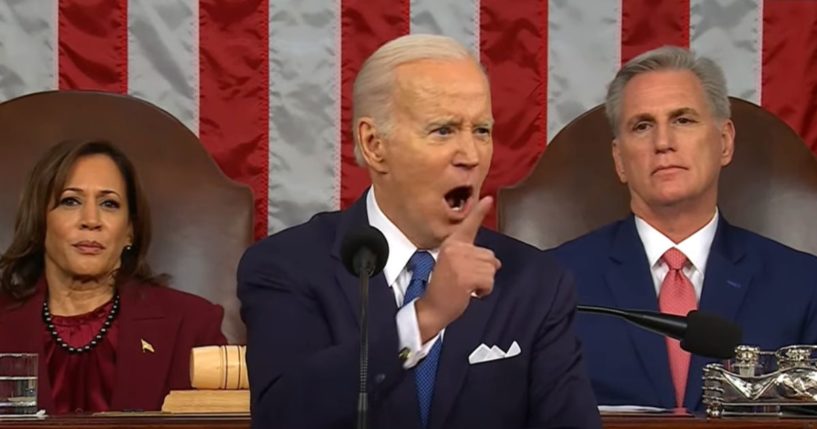 President Joe Biden raises his voice in a rant during Tuesday night's State of the Union address.