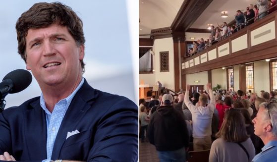 Fox News host Tucker Carlson, left, planned to make a trip to Asbury College in Kentucky, where a spontaneous revival broke out at a church on campus, right, two weeks ago.