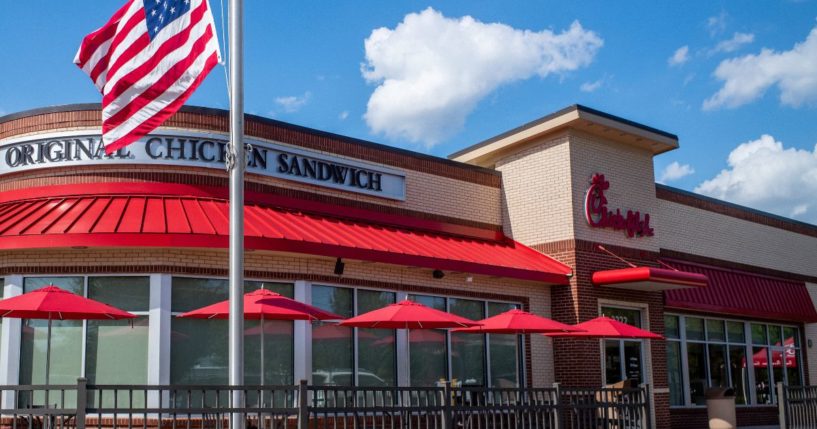 A Chick-fil-A restaurant is pictured in Houston, Texas, on July 5, 2022.