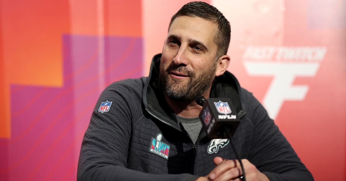 Philadelphia Eagles coach Nick Sirianni of speaks to the media during Super Bowl LVII Opening Night at the Footprint Center in Phoenix on Monday.