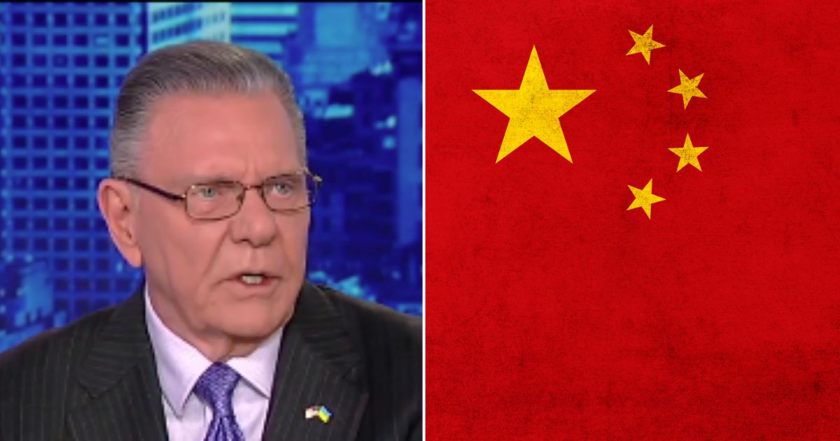 Retired Gen. Jack Keane appears on Fox News on Tuesday. The Chinese flag is seen in the stock image on the right.