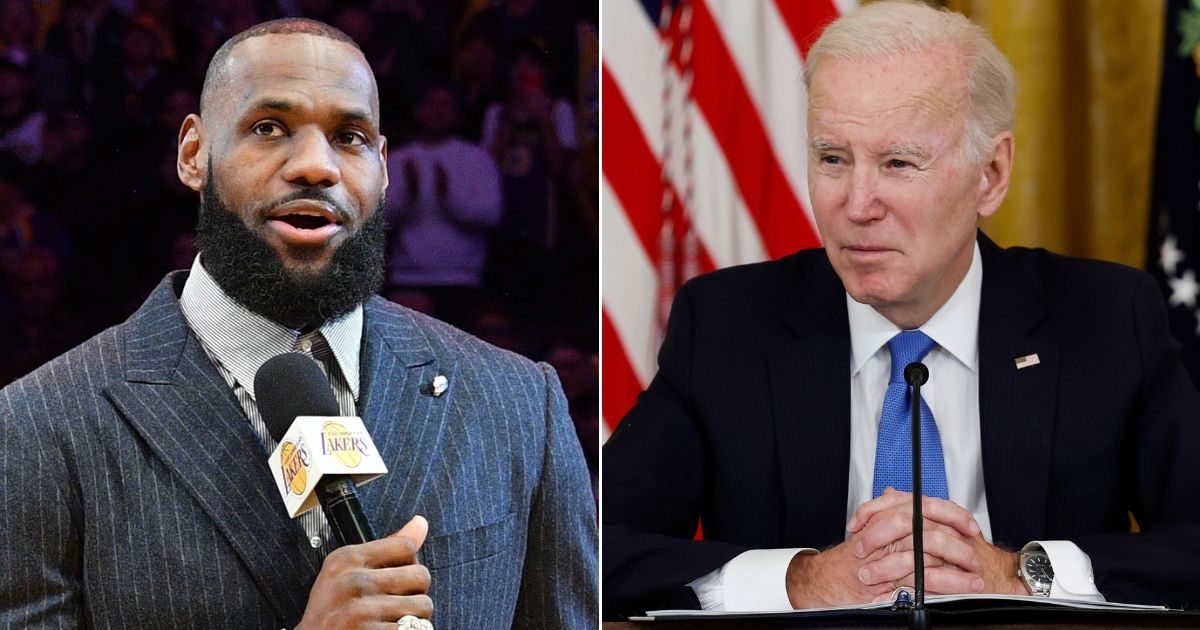 A recorded message by President Joe Biden, right, received less than a warm reception at a ceremony honoring LeBron James Tuesday.