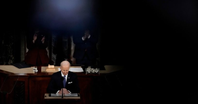 President Joe Biden delivers his State of the Union address in the House chamber of the U.S. Capitol on Tuesday in Washington, D.C.