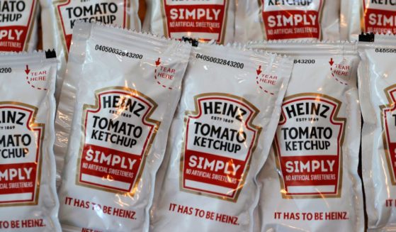 Packets of Heinz ketchup are on display in San Anselmo, California, on April 12, 2021.