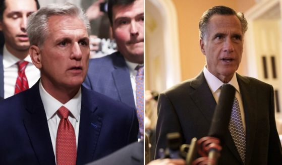 Speaker of the House Rep. Kevin McCarthy, left, walks toward the House chamber of the U.S. Capitol on Tuesday in Washington, D.C. Sen. Mitt Romney talks with reporters at the U.S. Capitol on Nov. 16, 2022, in Washington, D.C.