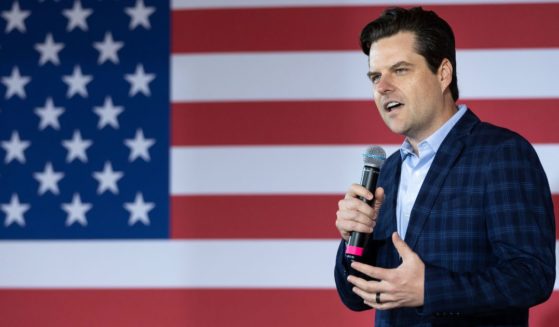 Republican Rep. Matt Gaetz of Florida speaks during a campaign rally for then-Senate candidate J.D. Vance at the Trout Club in Newark, Ohio, on April 30, 2022.
