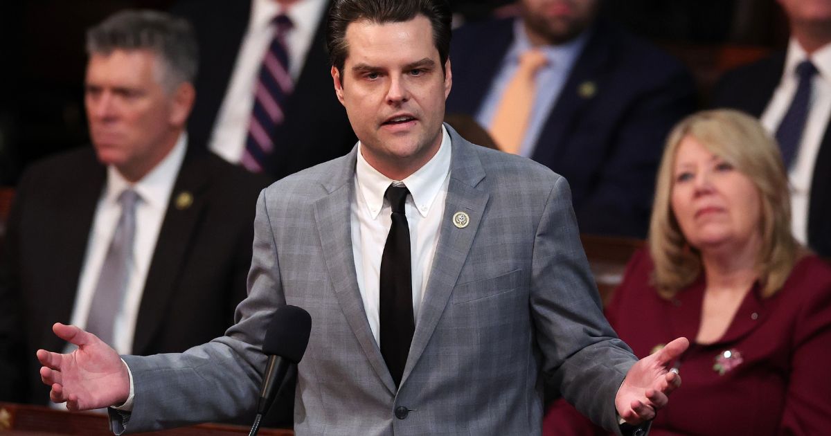 Republican Rep. Matt Gaetz delivers remarks in the House Chamber during the fourth day of elections for Speaker of the House at the U.S. Capitol Building in Washington, D.C., on Jan. 6.