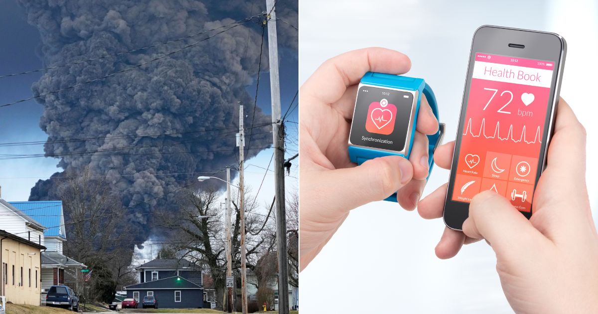A new report indicates that days before the train derailment in East Palestine, Ohio, left, residents were urged to sign up for a "MyID" in order to receive a biometric tracking device.