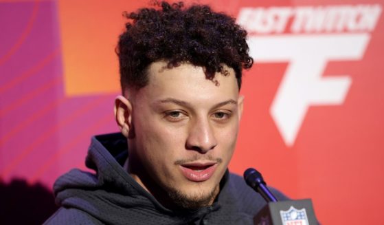 Kansas City Chief quarterback Patrick Mahomes speaks to the media during Super Bowl LVII Opening Night at the Footprint Center in Phoenix on Monday.