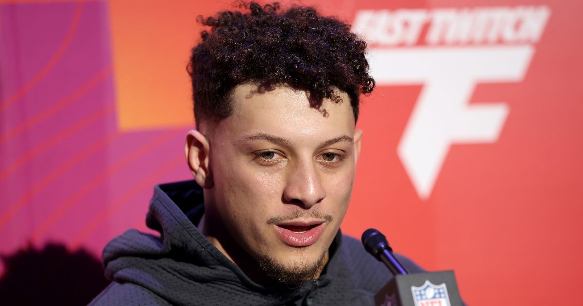 Kansas City Chief quarterback Patrick Mahomes speaks to the media during Super Bowl LVII Opening Night at the Footprint Center in Phoenix on Monday.