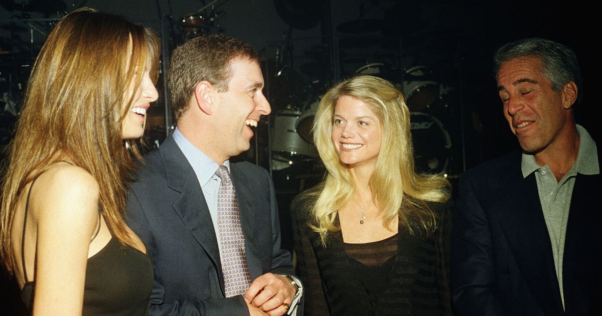 Melania Trump, left, Prince Andrew, Gwendolyn Beck and Jeffrey Epstein are seen at a party at the Mar-a-Lago club, Palm Beach, Florida, in a file photo dated Feb. 12, 2000.
