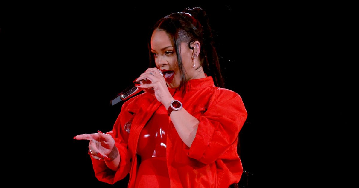 Rihanna performs onstage during the Super Bowl LVII halftime show at State Farm Stadium in Glendale, Arizona, on Sunday.