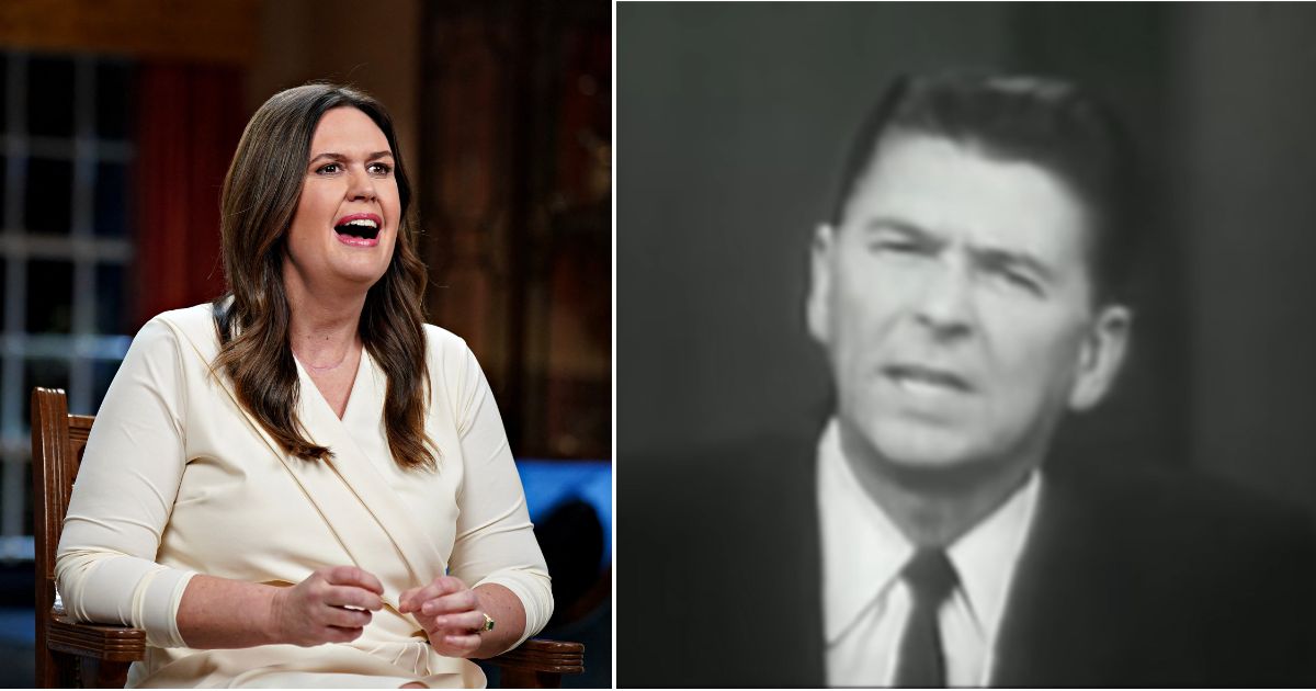 Arkansas Gov. Sarah Huckabee Sanders delivers the Republican response to President Joe Biden's State of the Union address in Little Rock, Arkansas, on Tuesday. Ronald Reagan delivers an address on Oct. 27, 1964.