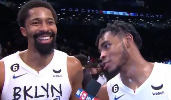 Nets guard Cam Thomas, right, was being interviewed on live TV with teammate Spencer Dinwiddie when he made the remark.