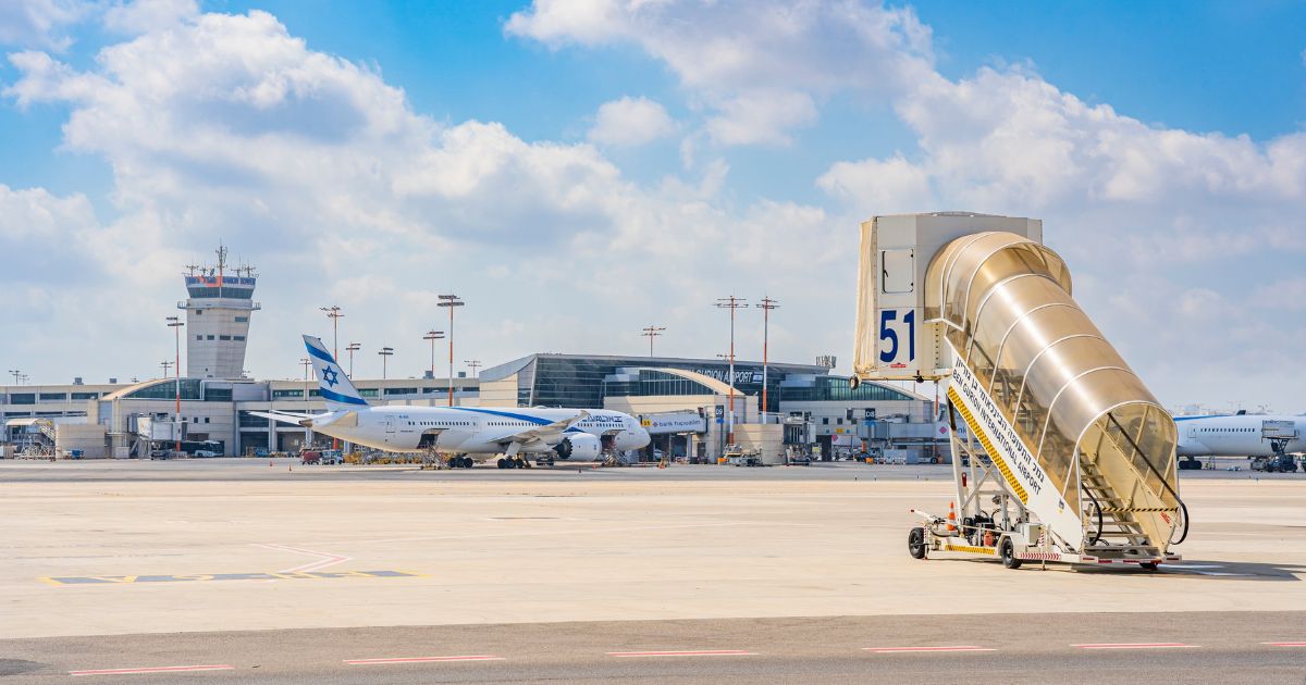 An empty passenger stepladder is seen on the tarmac at Ben Gurion International Airport in Tel Aviv, Israel, in 2022.