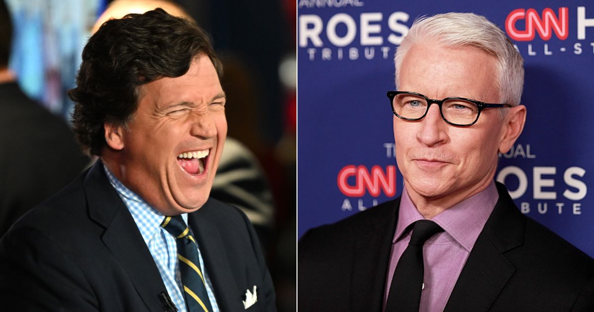 Fox News host Tucker Carlson, left, is dominating the ratings, while CNN's Anderson Cooper is watching his ratings sink.