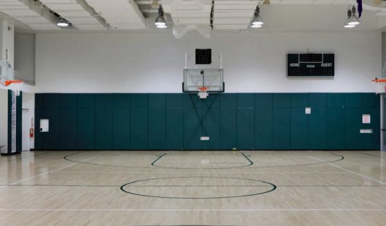 An empty basketball court.