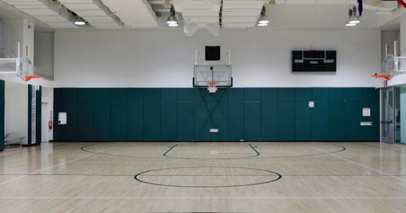 An empty basketball court.