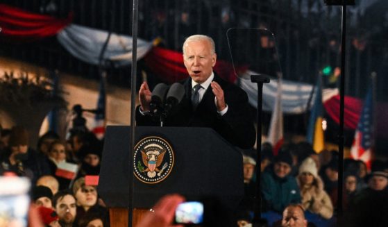 President Joe Biden delivers a speech at the Royal Castle Arcades on Tuesday in Warsaw, Poland.