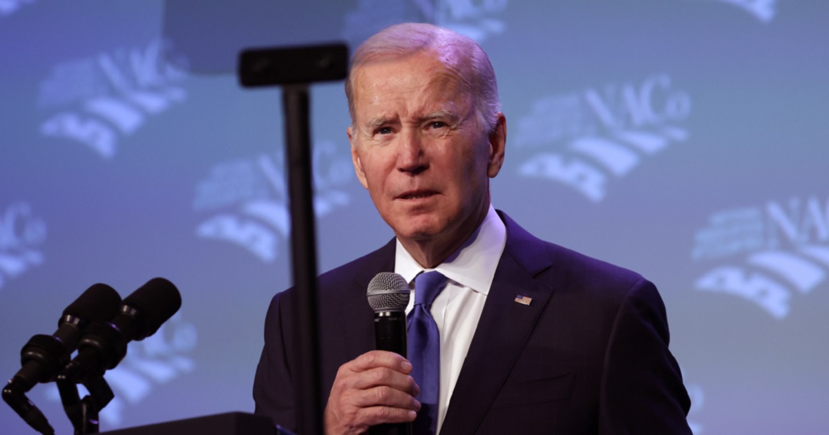 President Joe Biden, pictured addressing the National Association of Counties legislative conference at the Washington Hilton Hotel on Tuesday.