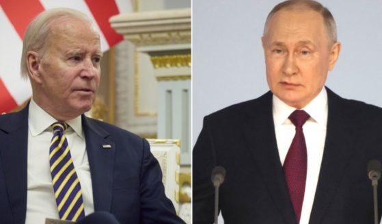 President Joe Biden, left; Russian President Vladimir Putin, right.