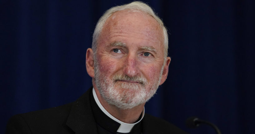 Bishop David O'Connell of the Archdiocese of Los Angeles attends a news conference at the Fall General Assembly meeting of the U.S. Conference of Catholic Bishops in Baltimore on Nov. 17, 2021.