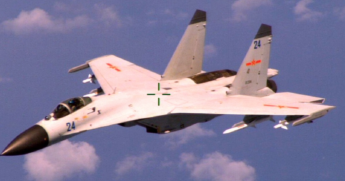 A Chinese Shenyang J-11B fighter is pictured in an aerial image taken by an American plane.