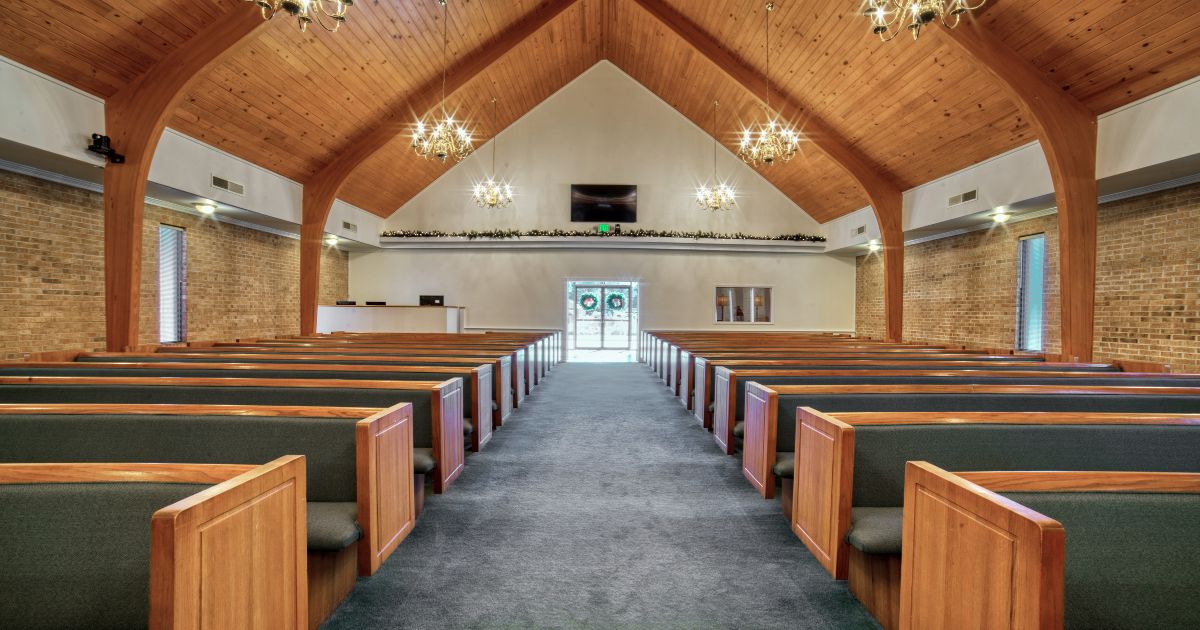 The above stock image is of a church.