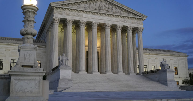 The Supreme Court building is pictured in Washington, D.C., at dusk on Nov. 16, 2022.