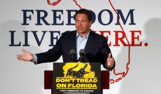 Florida Republican Gov. Ron DeSantis is pictured in a file photo from his campaign for re-election in November in Sun City Center, Florida.