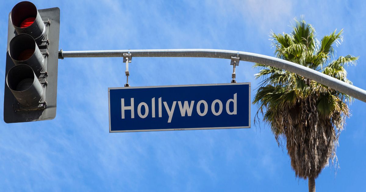 This stock image shows a Hollywood street sign in Los Angeles.