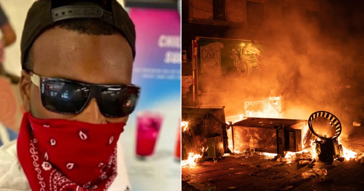 Isaiah Willoughby, left, fire burning near Seattle's East Precinct