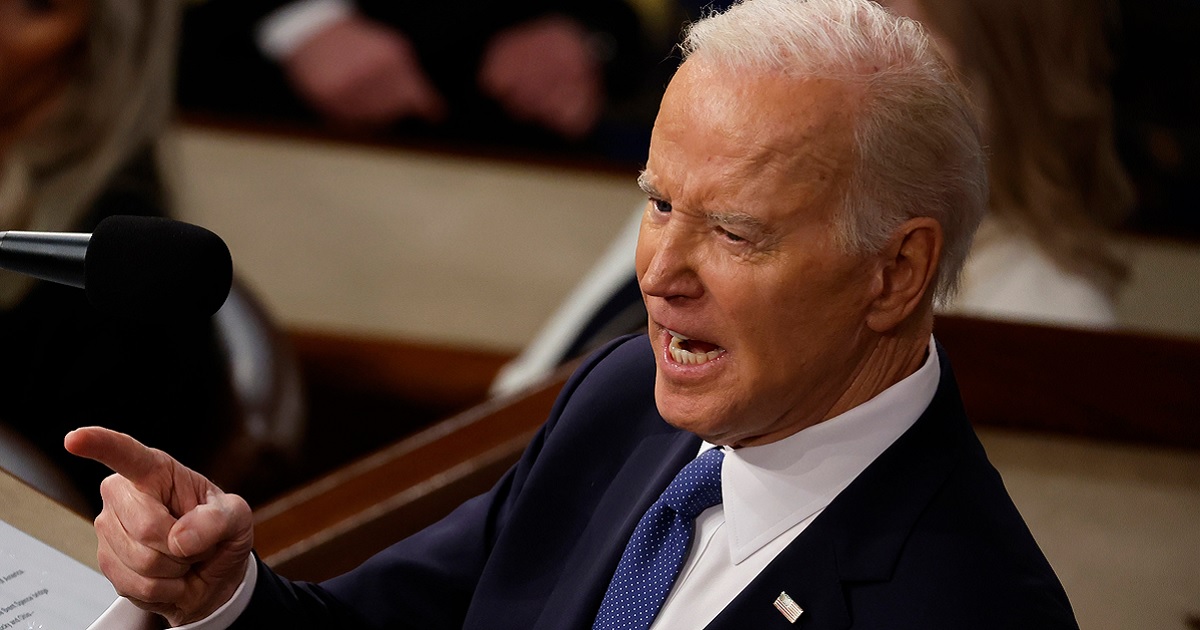 President Joe Biden gestures angrily during Tuesday's State of the Union address.