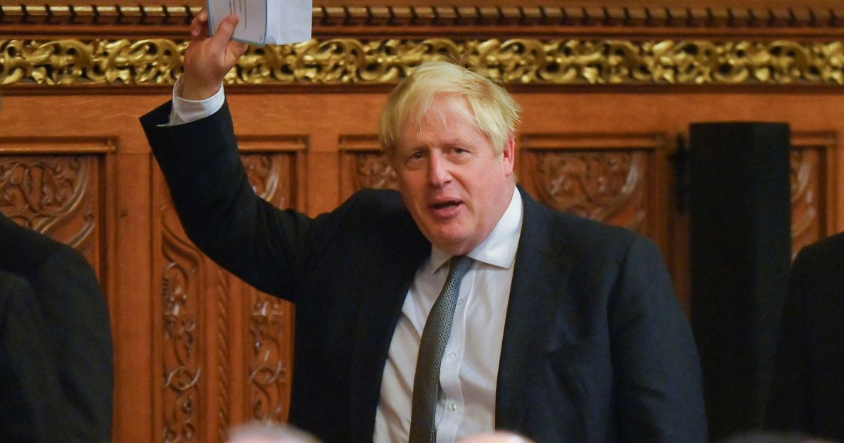 Former British Prime Minister Boris Johnson gestures during a state visit of South African President Cyril Ramaphosa at the Houses of Parliament on Nov. 22, 2022, in London.