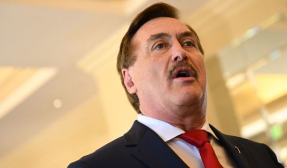Mike Lindell, MyPillow CEO and a candidate for the Republican Party chair speaks to the media after GOP Chair Ronna McDaniel was re-elected during the 2023 Republican National Committee Winter Meeting in Dana Point, California, on Jan. 27.