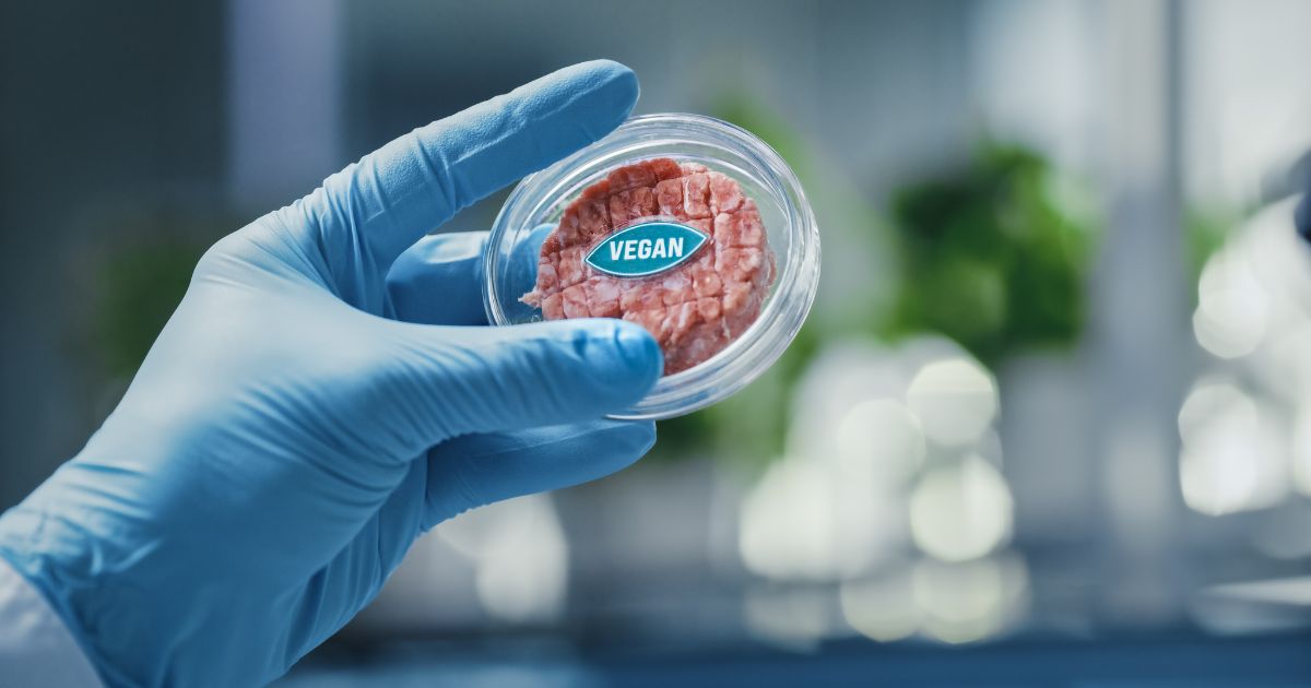 The above stock image is of lab grown meat.