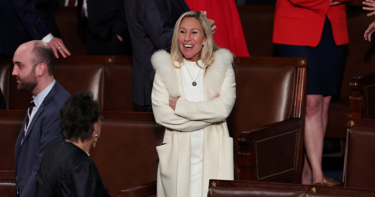 U.S. Rep. Marjorie Taylor Greene of Georgia waits for the start of President Joe Biden's State of the Union on Tuesday in Washington.