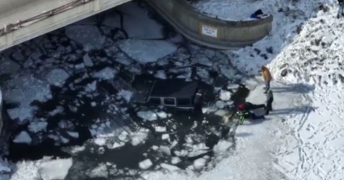 A jeep went through ice on Feb. 4 in Iowa, and a good Samaritan rushed to assist those in the vehicle.