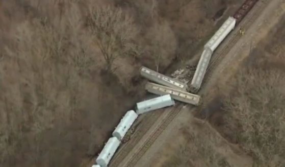 A train derails outside of Detroit on Thursday.