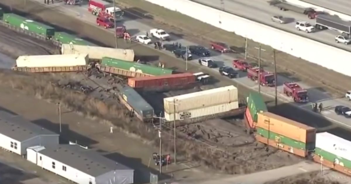 A train derailed in Houston, Texas, on Monday.