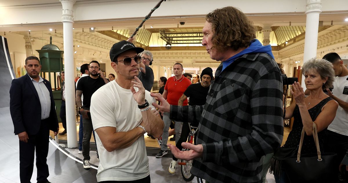 (L-R) Mark Wahlberg and Wayne Kulkin attend the P448 Official Opening with Ocean Bottle at Le Bon Marche on June 28, 2022 in Paris.