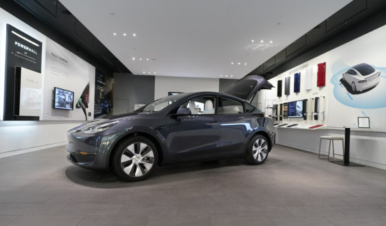 A Tesla Model Y is displayed at a Tesla gallery in Troy, Michigan, on Feb. 24, 2021.