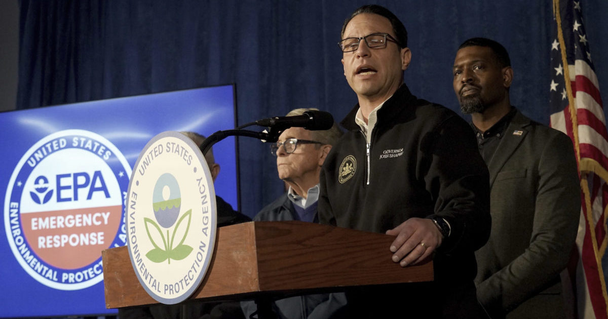 Pennsylvania Gov. Josh Shapiro speaking during a news conference