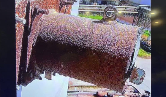 An image made Tuesday from a December 2022 video provided by the Prachinburi Provincial Public Relations Office shows a radioactive cylinder that has gone missing from a steam power plant in Thailand's eastern province of Prachinburi.
