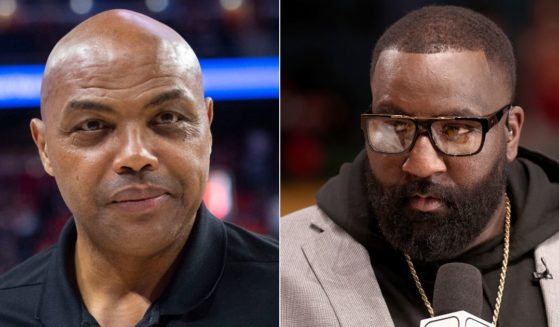 On Wednesday, former NBA All-Star Charles Barkley, left, challenged Kendrick Perkins, right, for his statement that the NBA MVP award was only won by Nikola Jokic because he is white.